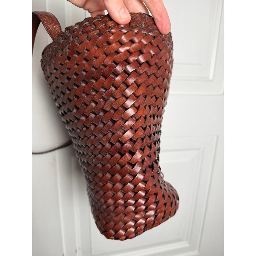 Vintage FOSSIL Brown Woven Leather Tote Handbag Basket Weave Shoulder Bag - Picture 4 of 13